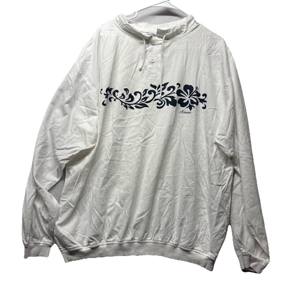 Crazy Shirts White Tropical Flowers Shirt XXL Drawstring Button Up USA Style 271